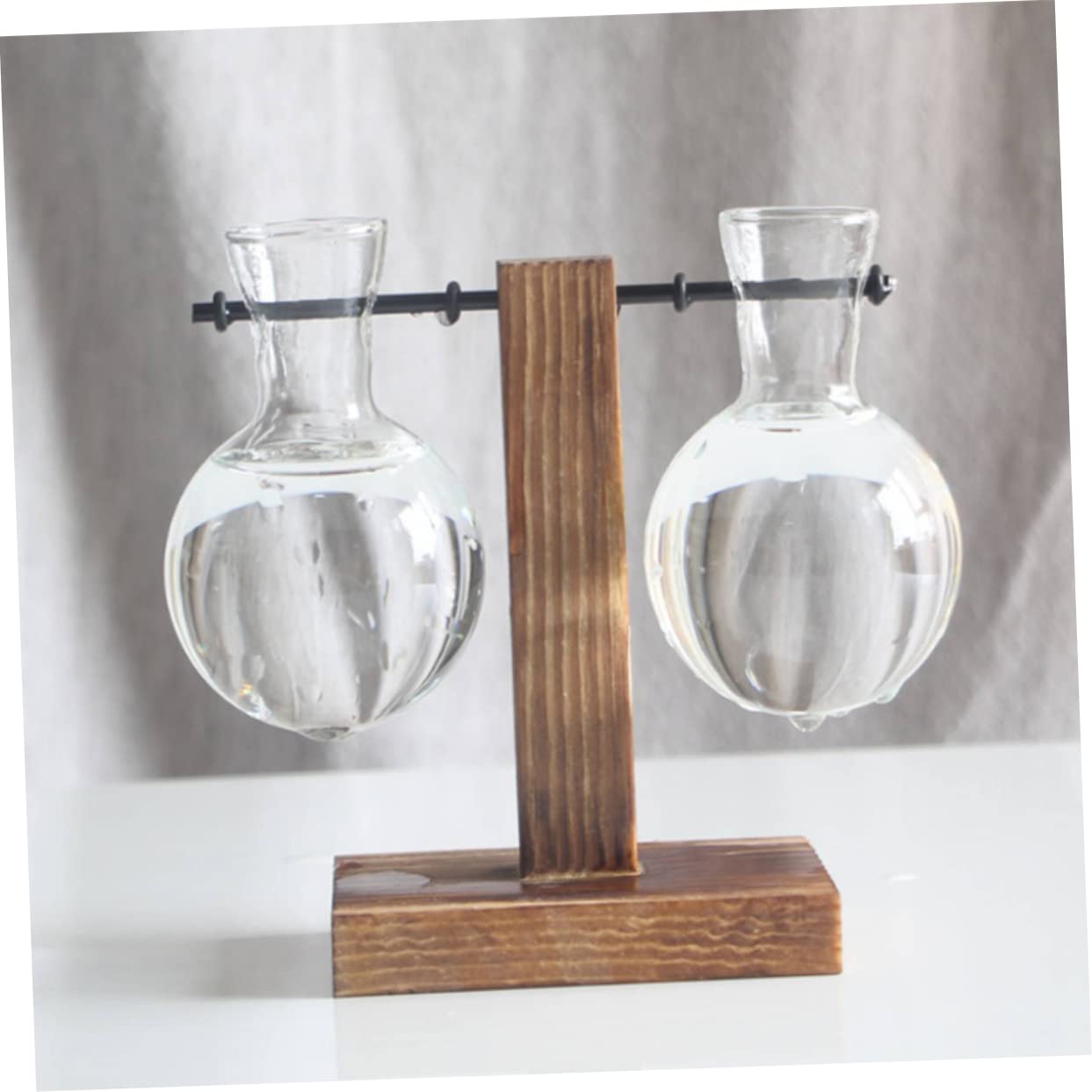 IWOWHERO 2pcs Elegant Hydroponic Plant Terrarium Stand Glass Vase Wooden Base Easy to Assemble for Home Office Decor