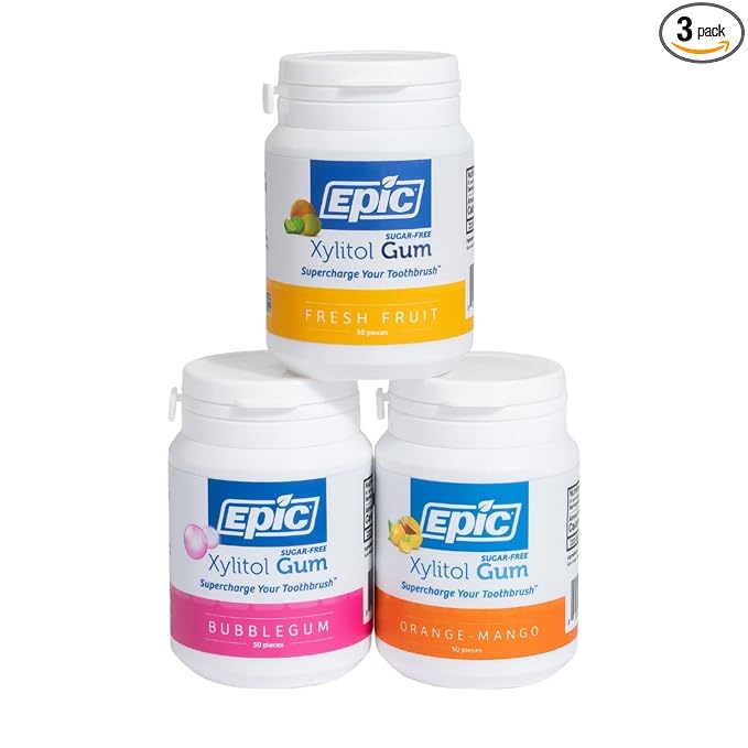 Epic Gum - Aspartame Free 100% Xylitol - Chewing Gum Sugar Free Gum - Fresh Fruit, Bubblegum, Orange Mango Variety, 50 Pieces (Pack of 3)