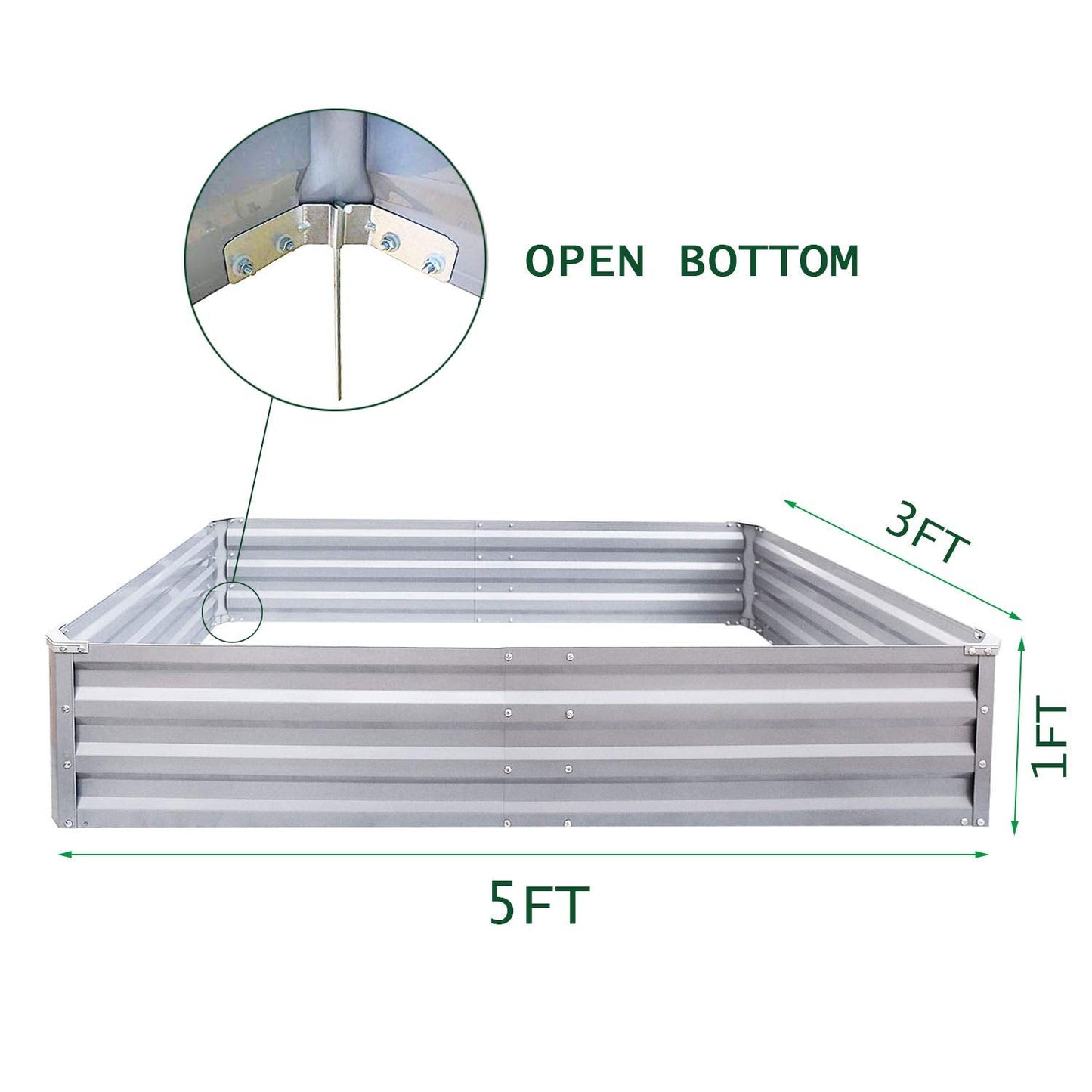 FOYUEE Galvanized Raised Garden Beds for Vegetables Metal Planter Boxes Outdoor Large Patio Bed Kit Planting Herb 5x3x1ft