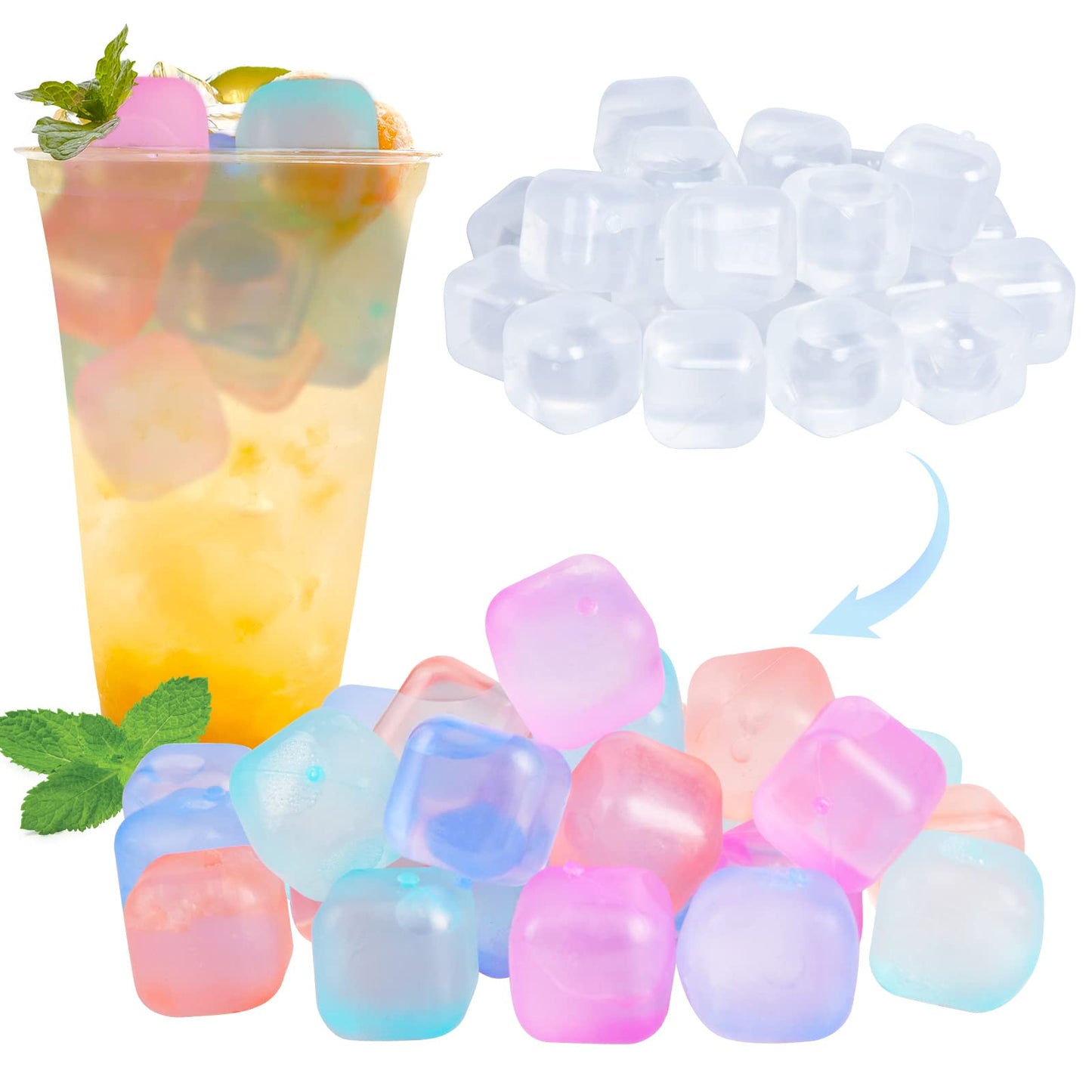 80 Pack Color-changing Reusable Ice Cube for Drinks, Colorful Square Plastic ice Cubes Without Diluting BPA Free, Refreezable Ice Cubes for Coffee, Wine, Whiskey, Cocktails
