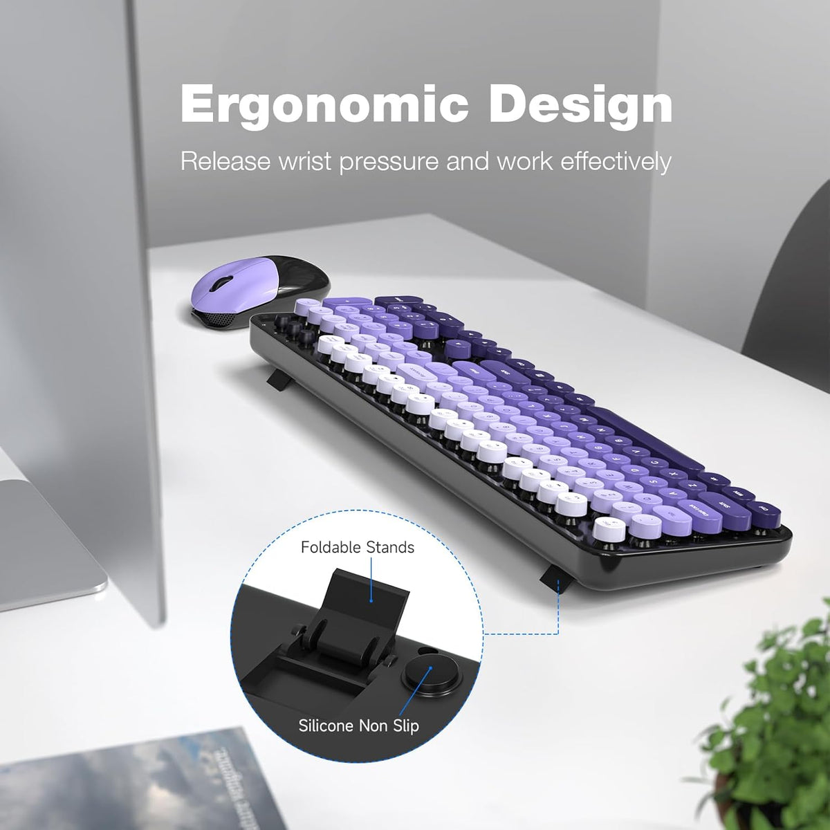 KNOWSQT Wireless Keyboard and Mouse Combo - Black-Purple Colorful 2.4G Typewriter Full-Size Cute Keyboards - USB Receiver Plug and Play, for Computer, PC, Laptop, Desktop, Windows