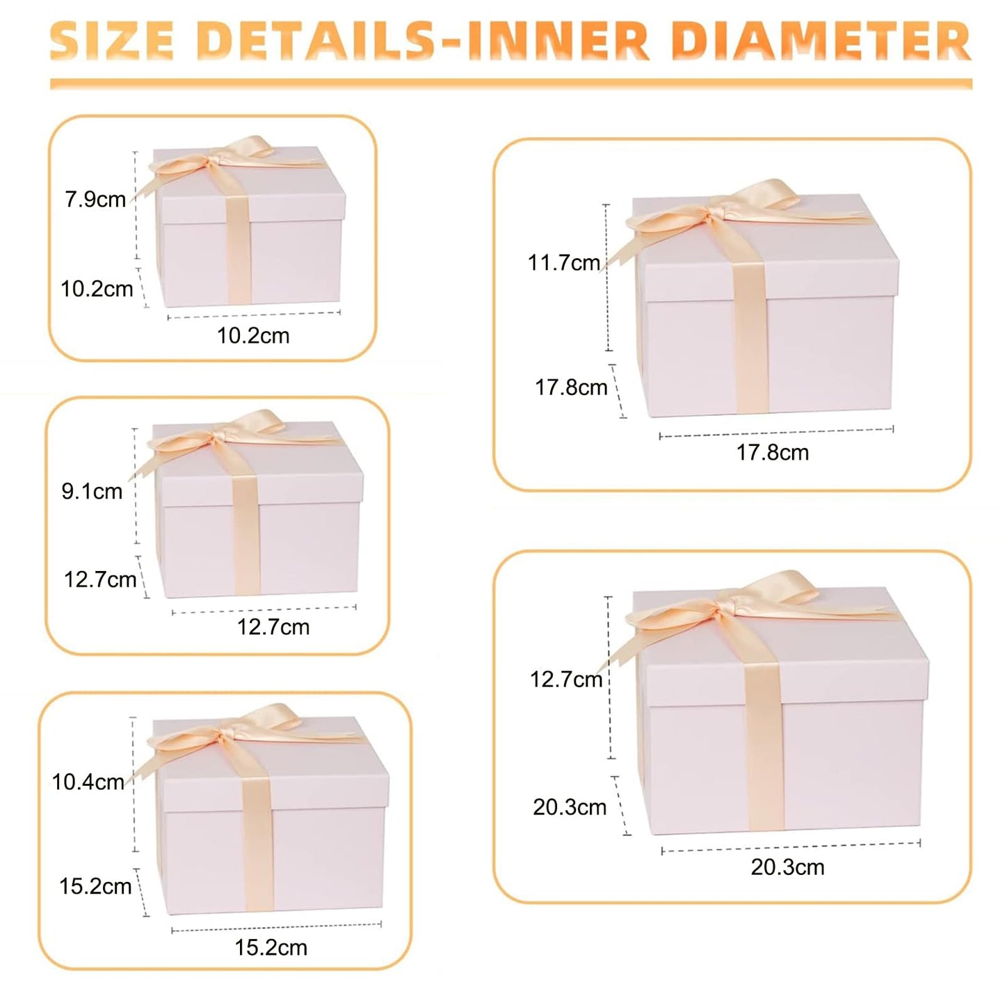 5 Pack Large Square Nesting Gift Boxes with Lids for Presents, 4"-8" Pink Stacking Gift Box with Ribbon Card for Wedding Birthday Party Valentine Christmas