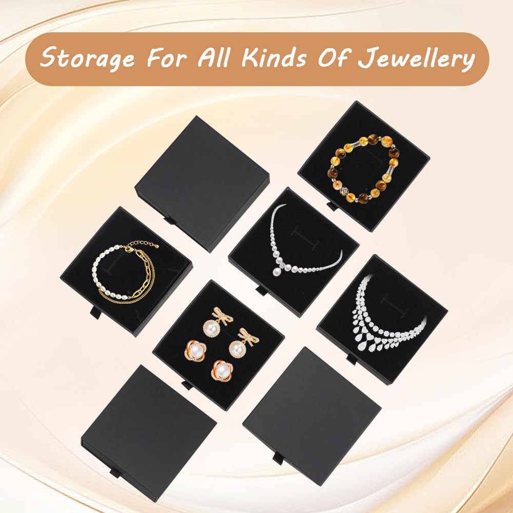 LIOUCBD 10 Pack Jewelry Gift Boxes, 3.5x3.5x1.2 Inch Cardboard Drawer Display Jewelry Boxes, Small Jewelry Boxes with Lids and Sponge Insert for Bracelets Rings Pendants Necklaces Earrings(Black)