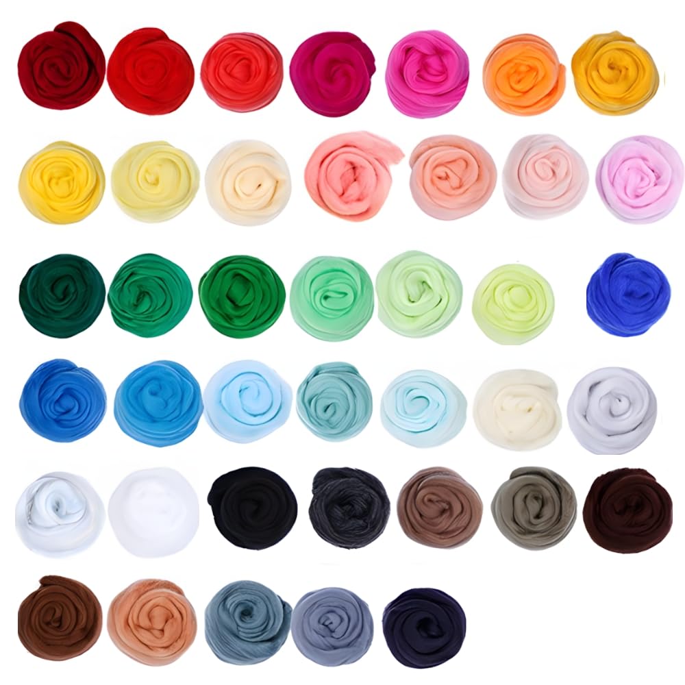 Catopia 40-Color Wool Roving Set – Generous 120g Fibre for Needle Felting, Wet Felting, Blending, and DIY Crafts，no Tools,only wools(40c roving Wool)