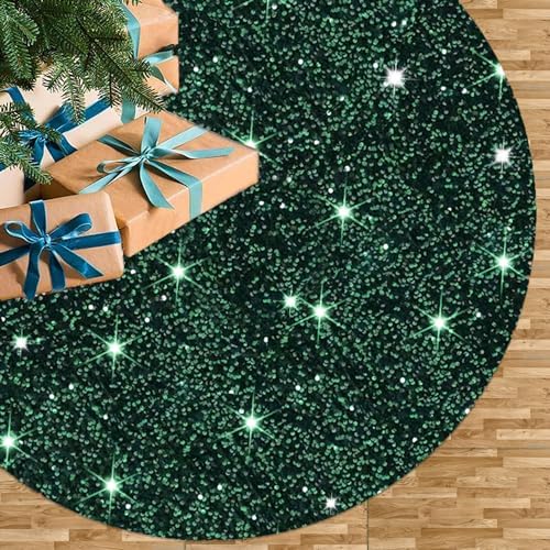 Green 36 Inches Sequin Velvet Christmas Tree Skirt Palm Tree Skirt Emerald Tree Skirt Xmas Skirt for Tree Classic Christmas Tree Cover Mat Soft Santa Linen Tree Skirts for Halloween Decor Holiday