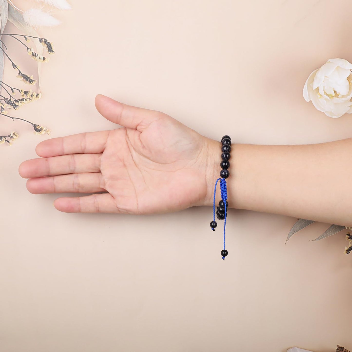 AD Beads Natural 8mm Gemstone Bracelets Healing Power Crystal Macrame Adjustable 7-9 Inch (Lapis)