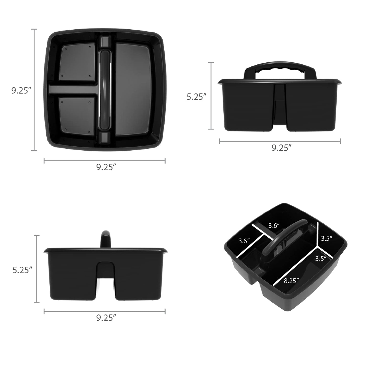 Storex 3-Compartment Small Cleaning Caddy – Multipurpose Supply Organizer with Handle, Black, 6-Pack (00972A06C)