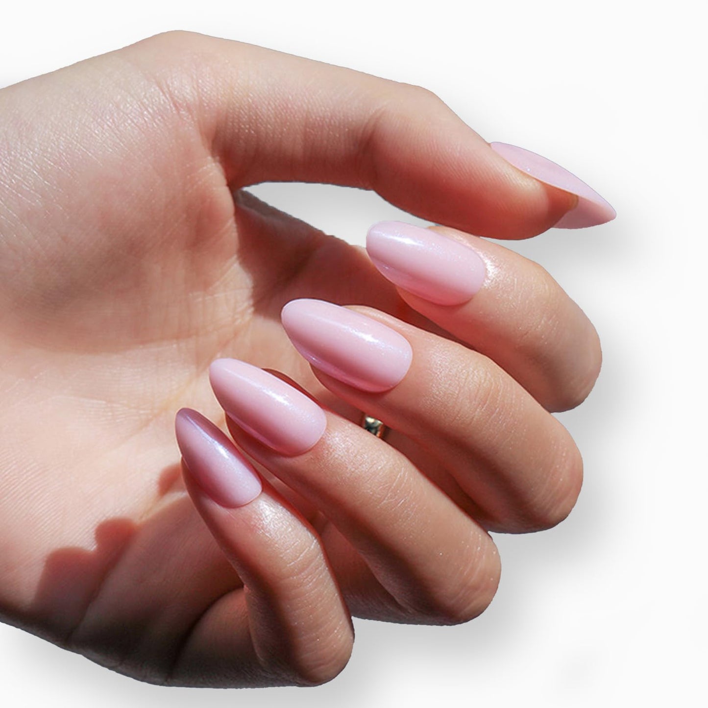 30Pcs Pink Short Almond Press on Nails - Glossy Gel Acrylic Full Cover Medium Length - Glue on Stick on Nails for Women Girls
