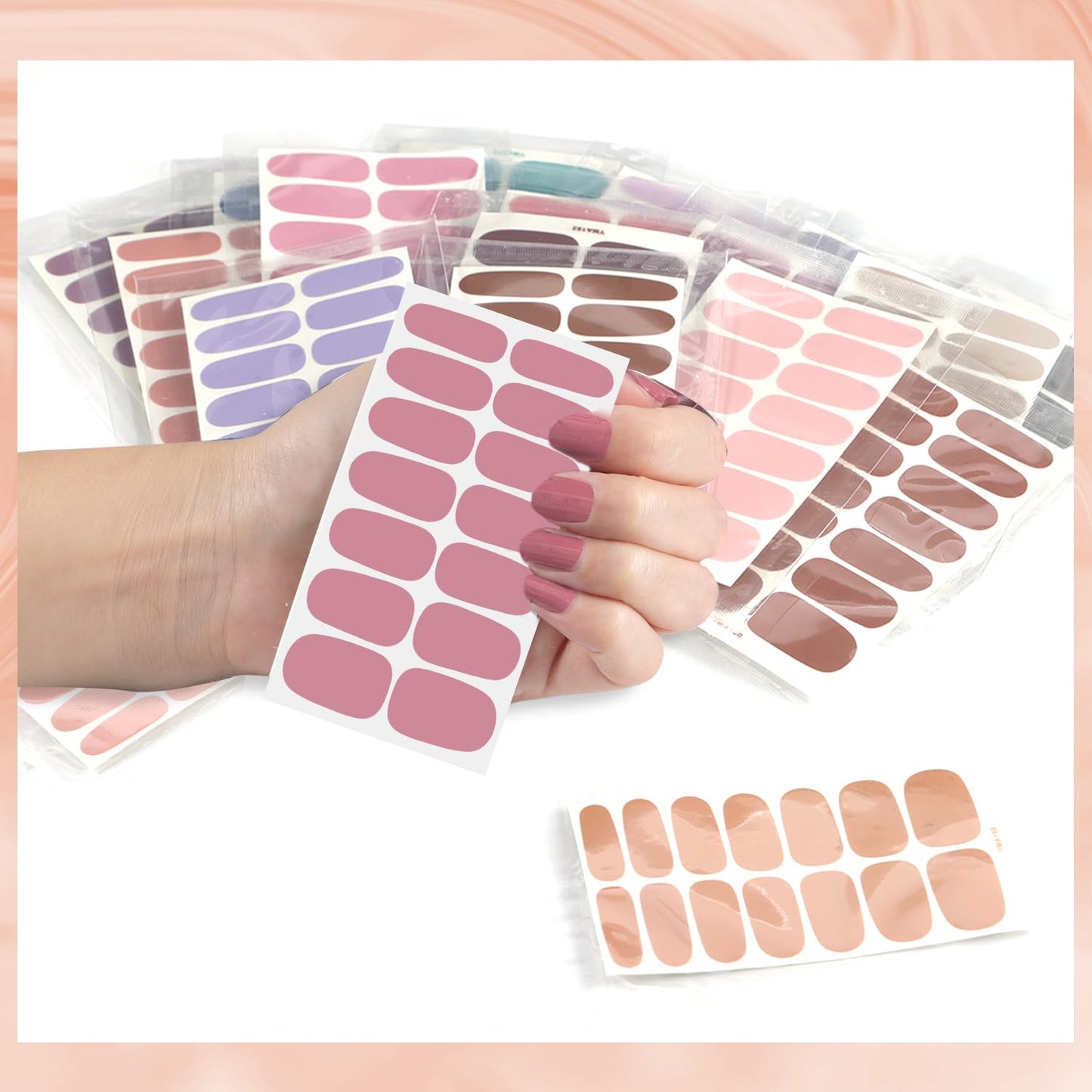 DANNEASY 20 Sheets Nail Stickers Full Nail Wraps Light Solid Color Nail Polish Strips for Women Gel Nail Strips Self-Adhesive Fingernails Manicure Sticker Nail Art with Nail File, Cuticle Stick
