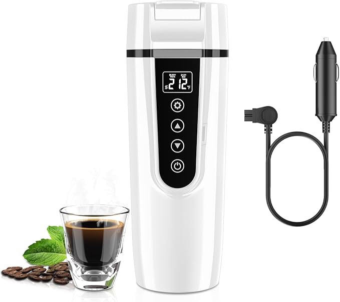 Car Electric Kettle for Travel : FVPE 12V/24V Small Electric Water Kettle, Multi-Temp Control 400 mL Portable Car Water Boiler for Brewing Coffee Tea,LCD Display 304 Stainless Steel Truck Heating Cup