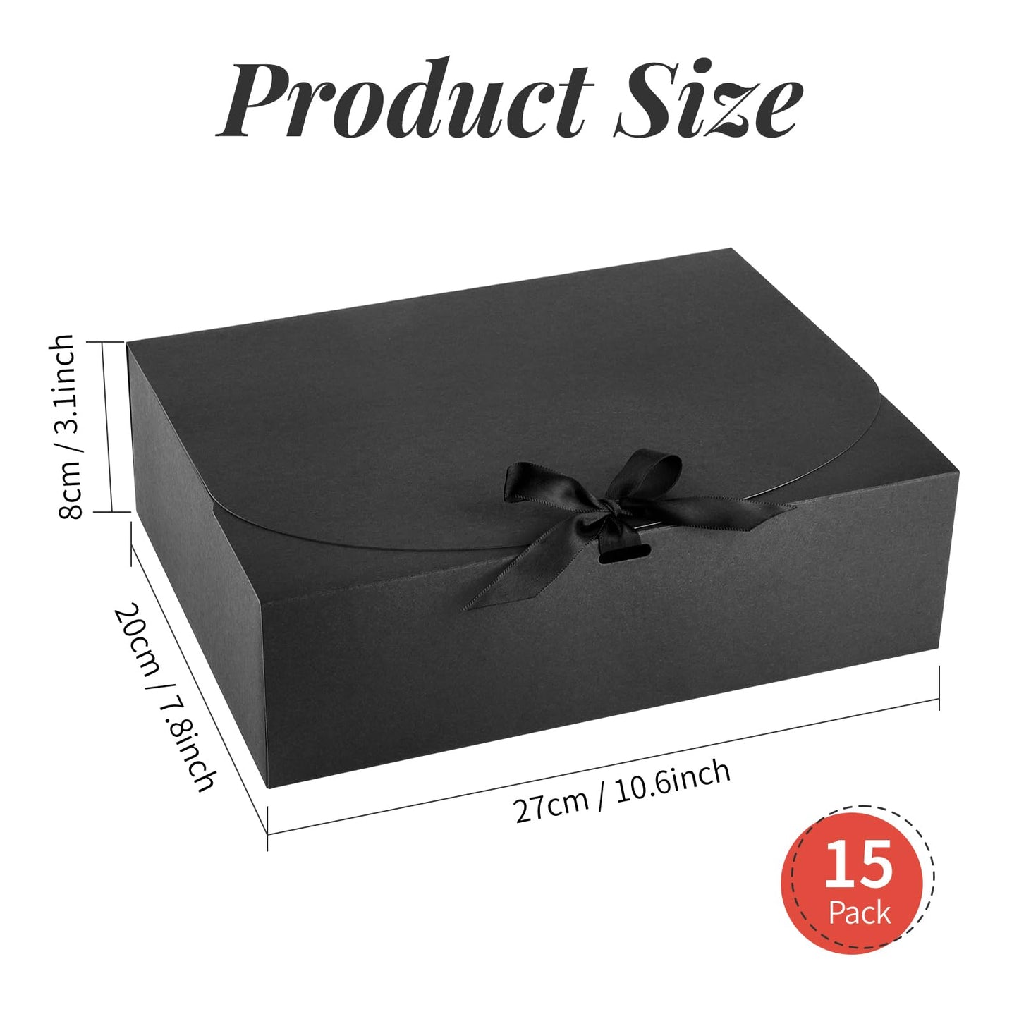 Kucoele 15 PCS Gift Boxes with Lids, 10.6 x 7.8 x 3.1 Inches Bridesmaid Gift Boxes, Black Proposal Boxes with Ribbons for Wedding, Birthday, Graduation Present Packaging