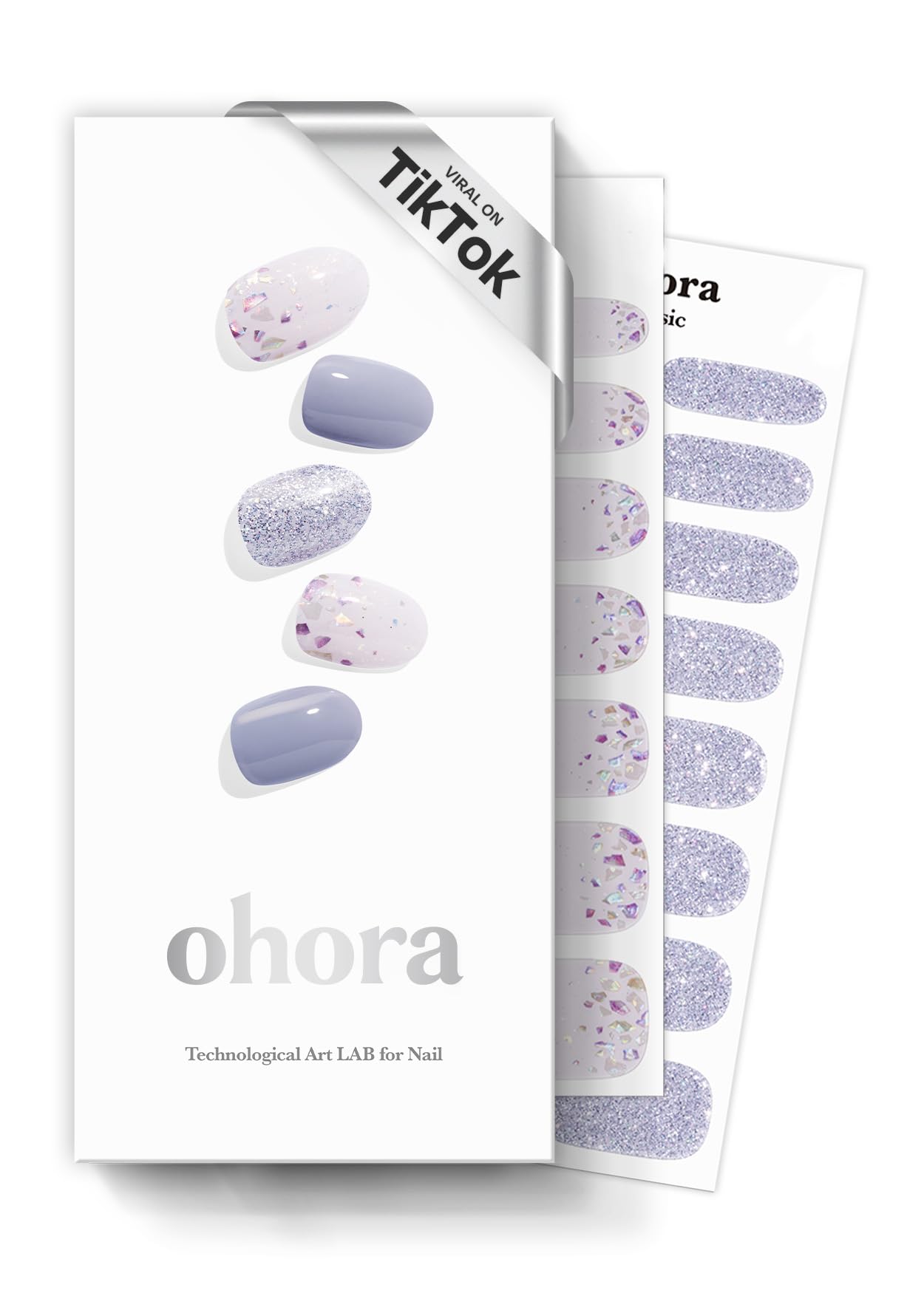 ohora Semi Cured Gel Nail Strips (N Afterglow) - Blue, Glitter, Works with Any UV/LED Lamps, Salon-Quality, Long Lasting, Easy to Apply & Remove - Includes 2 Prep Pads, Nail File & Wooden Stick