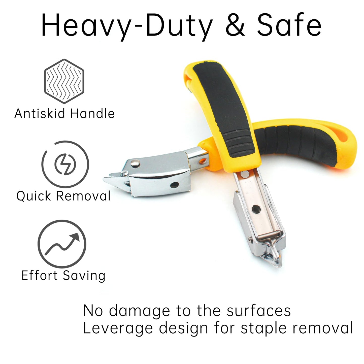GEARLINTON Staple Remover Heavy Duty Upholstery Staple Puller Tool with Ergonomic Handle for Furniture, Carpet, Carton, Floor (2 Pack, Yellow)