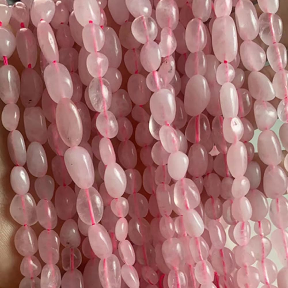 jodaying 6-8mm Natural Rose Quartz Nuggets Oval Free Tumbled Pebble Semi Precious Gemstone Loose Stone Beads Approx 15.5 inch for DIY Jewelry Making