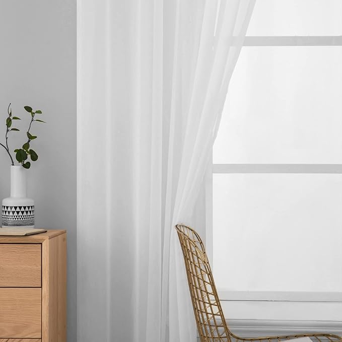 MIULEE White Window Sheer Curtains for Bedroom Living Room Solid Elegant Net Drapes 2 Panels Width 38 x Length 45 Inches