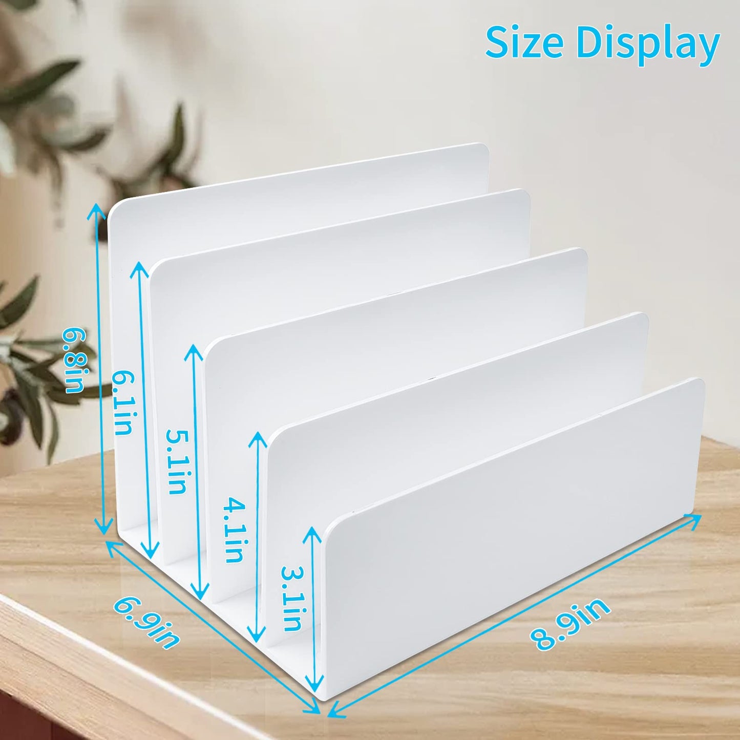 Carooyac White Acrylic File Organizer - 4 Sections Desk Holder Sorter for Office Supplies, Electronics, Notebooks and Mail