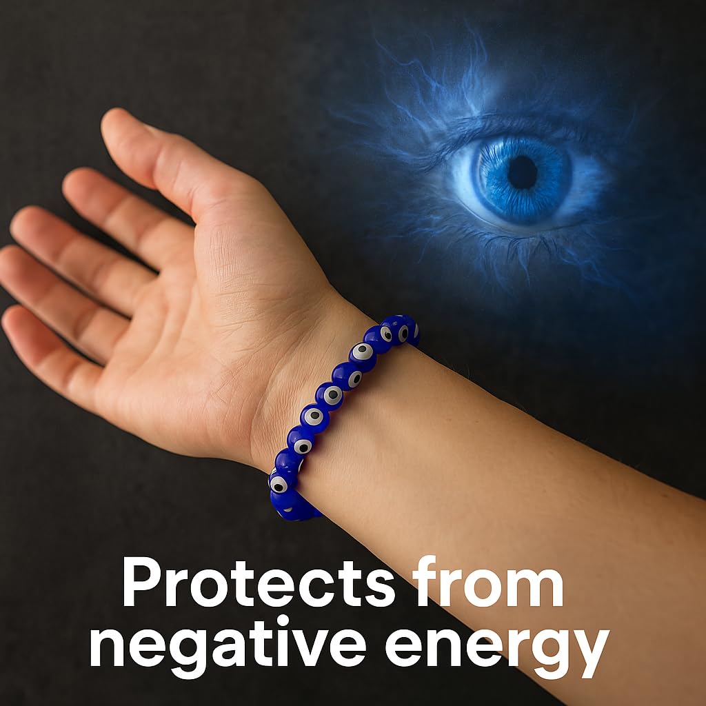 PRECIOUS PEBBLE Evil Eye Beaded Bracelet for Men & Women – Handmade Turkish Blue Eye Bracelets with Natural Stone Beads – Adjustable Size Symbolic Jewelry for Mindful Style, Gifting & Everyday Wear
