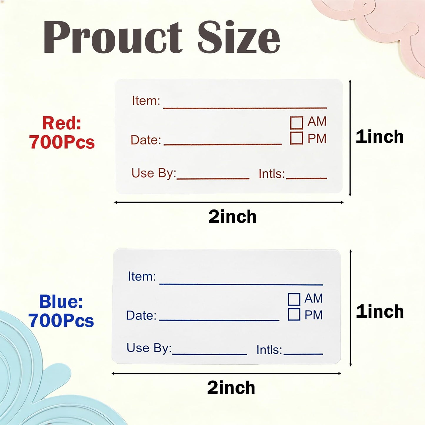 Volokitx 1400 Pcs Food Date Stickers, 1 x 2 Inch Removable Date Labels for Freezer & Refrigerator Food Containers, Easy to Write- Blue & Red