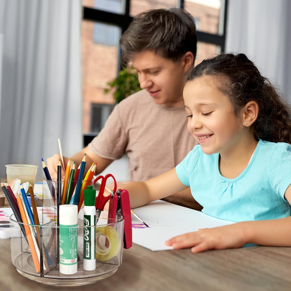 YOFANNER Rotating Acrylic Pen Holder, Clear Pencil Holder for Desk, 360 Degree Rotating Makeup Brush Holder and Storage Organizer, Modern Desk Organizer for School, Home and Office.