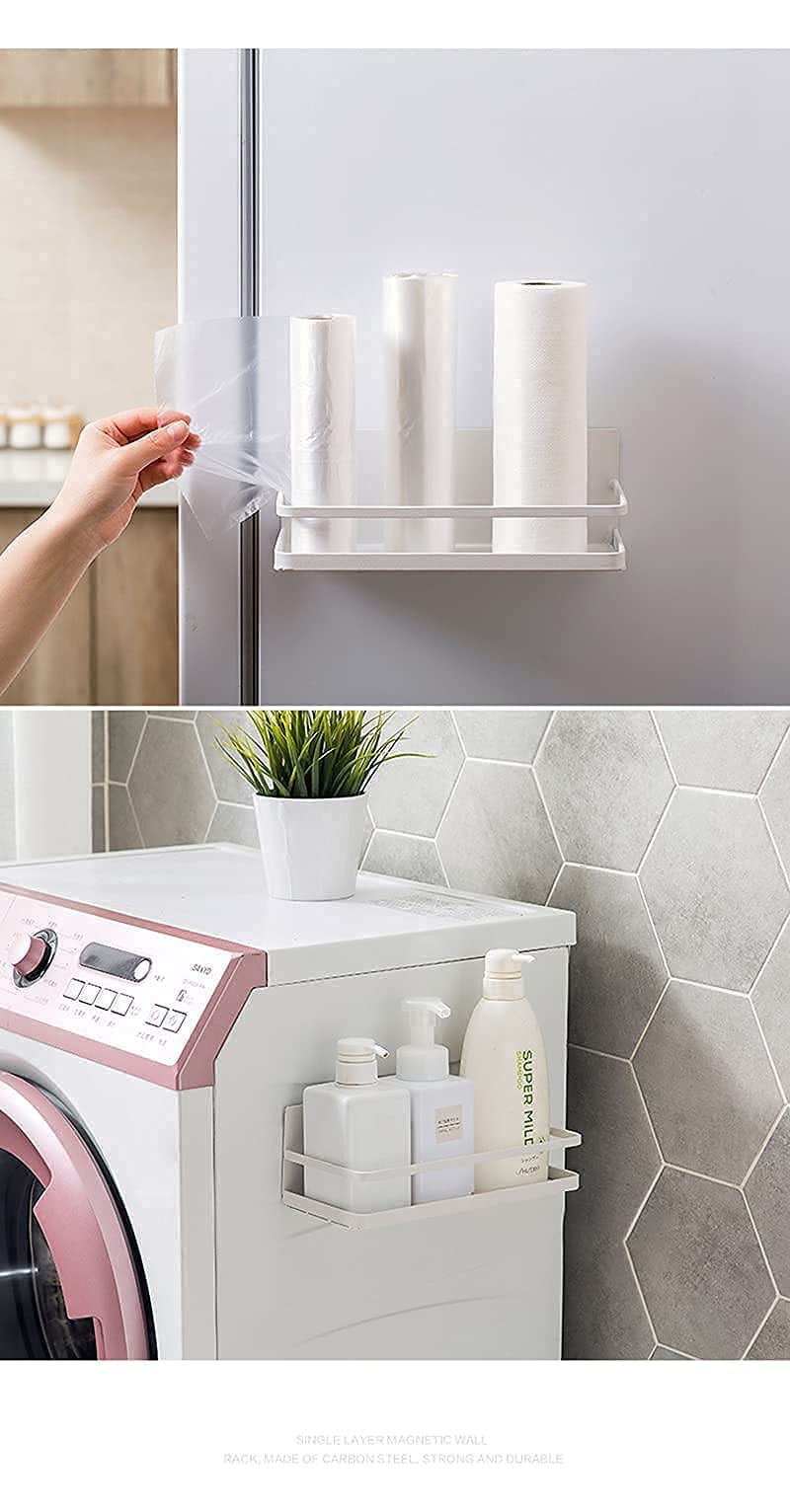 ELESEI Magnetic Spice Rack Refrigerator Side Magnetic Spice Rack Kitchen Magnetic Shelf Magnetic Fridge Shelf Perfect Space Saver for Kitchen/Apartment 2 Pack (White)