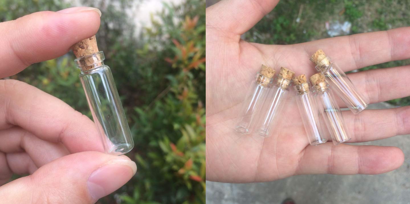 1ML Small Mini Tall Clear Glass Bottles/Jars with Corks Stoppers for Arts & Crafts, Projects, Decoration, Party Favors+ 50 Pcs Gold Metal Eye Hook Pin Screws,50 Pcs