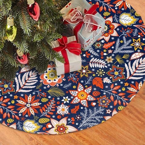 Vintage Christmas Flowers Christmas Tree Skirt 36 Inches Xmas Tree Mat Holiday Party Supplies Christmas Tree Decorations
