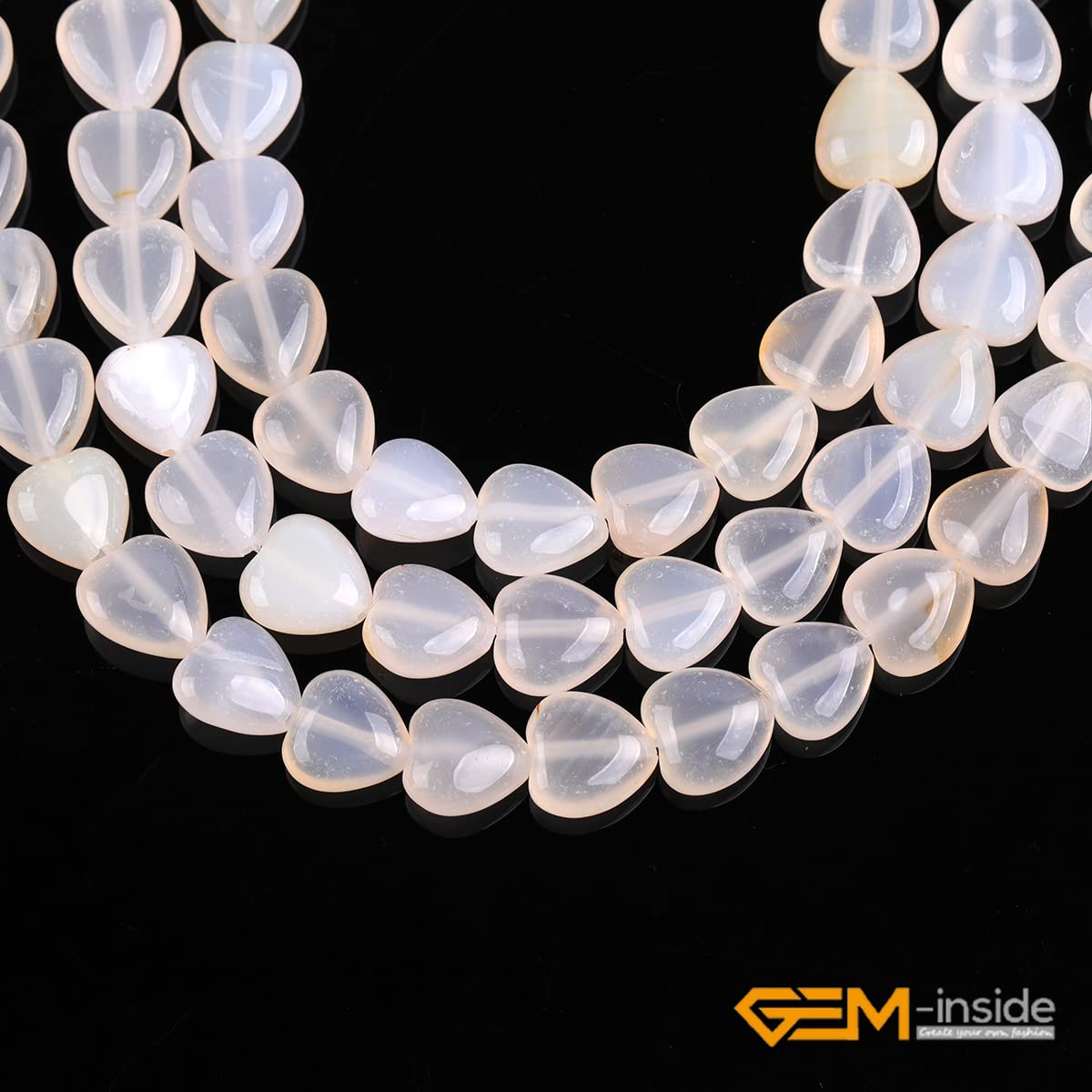 GEM-Inside 10mm Heart Charms Natural Light Gray Agate Gemstone Stone Beads for Jewelry Making Full 15" Strand Power Energy Healing Chakra Stone Beads