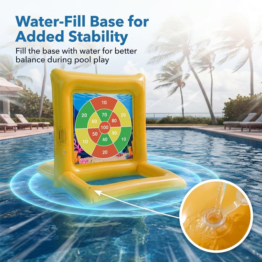 Gerosi Pool Toys for Kids & Adults, 2-in-1 Pool Basketball Game & Dart Board Game Set, Pool Party Games for Kids Ages 6+ and Adults, Family Backyard Pool Games