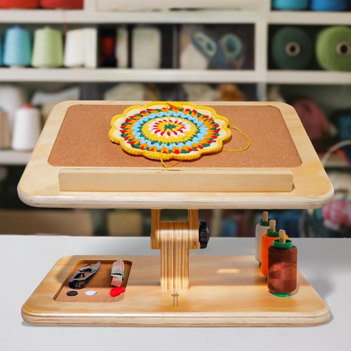 Tnstbiee Adjustable Lap Desk for Sewing & Crafting - Portable Folding Table with Wood Storage for Sewing Machines & Accessories, Perfect for Cross Stitch, Reading, iPad Use & Craft Essentials