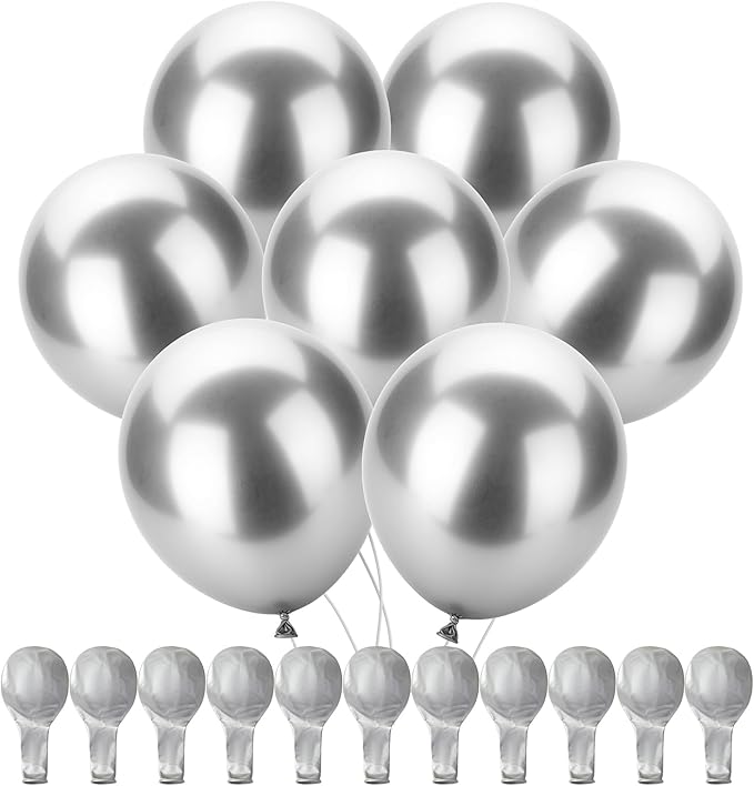 Mr. Pen- Metallic Balloons, 12 Inch, 54 Pack, Metallic Silver Balloons for Birthday Party