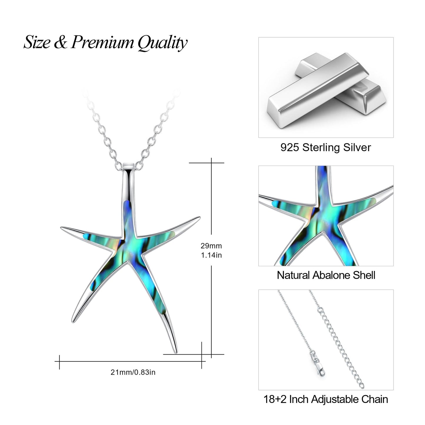 Cuoka Abalone Starfish necklace 925 Sterling Silver Ocean Sea Beach Necklaces Jewelry for Women