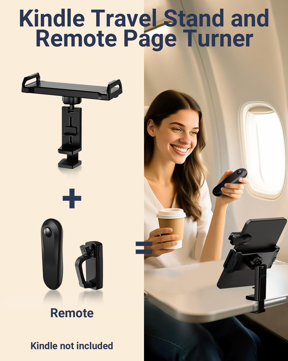 Kindle Travel Stand with Remote Page Turner – Foldable Kindle Holder and Clicker for Hands-Free Reading on Airplanes, Commutes & Camping