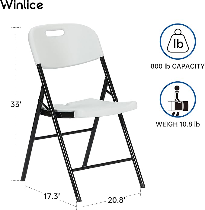 8 Pack Thicker 800 LBS White Folding Chairs, Commercial Grade Folding Chair, Foldable Chairs for Events