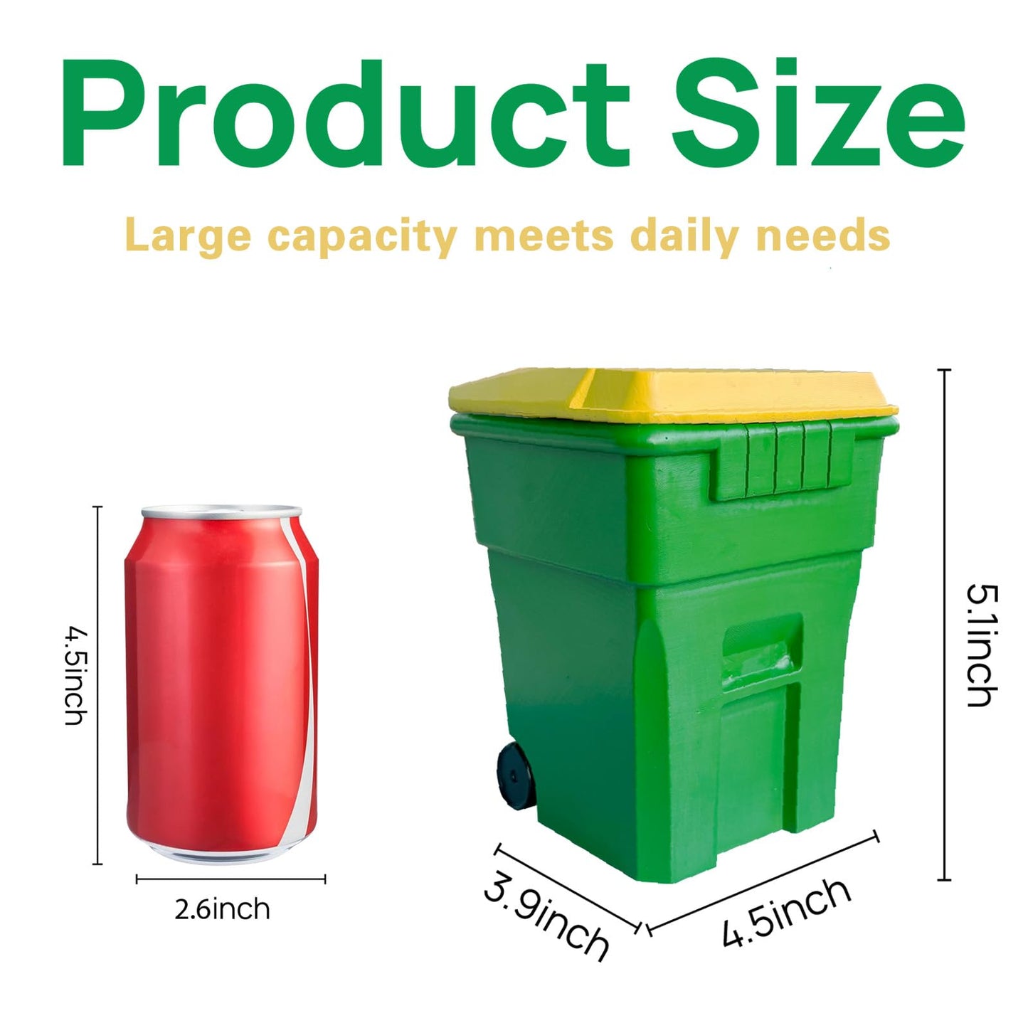 ini Trash Can Pen Holder with Lid - 3-in-1 Desk Organizer Pencil Cup Small Plant Pot with Drainage Desktop Trash Bin for Office Plants and Gifts Green