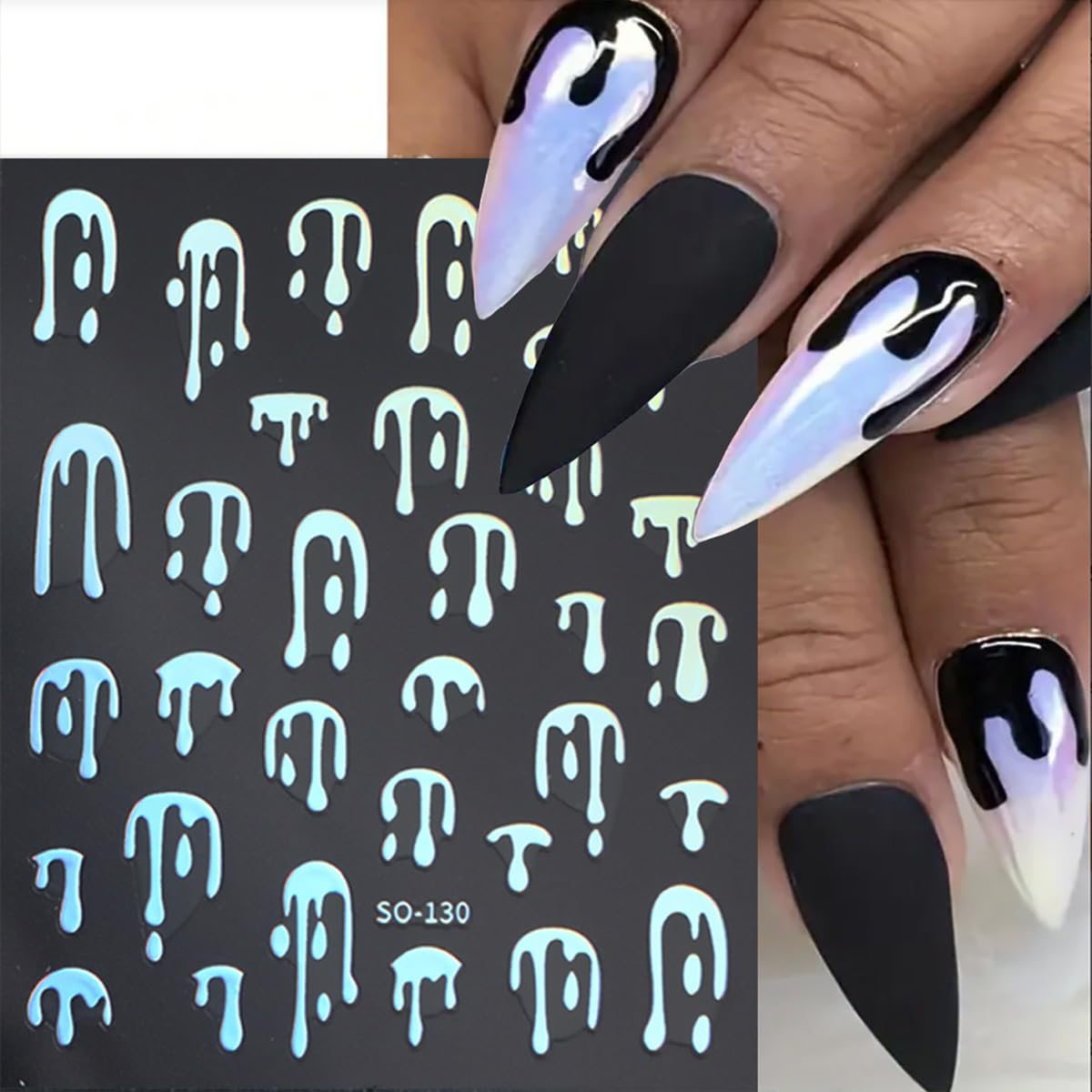 8 Sheets Halloween Nail Stickers for Nail Art Black Pink Laser Gold Nail Decals 3D Self-Adhesive Blood Nail Design Stickers Goth Nails Supply Halloween Nail Art Decoration for Women Manicure Tips