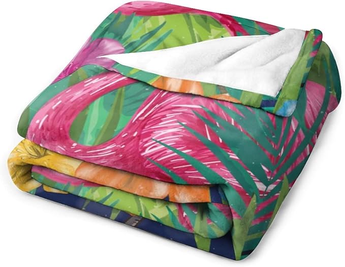 Flamingo Blanket Gifts - 60 x 80 Inches Funny Flamingo Throw for Women & Men - Green Soft Fuzzy Plush Blankets for Bed