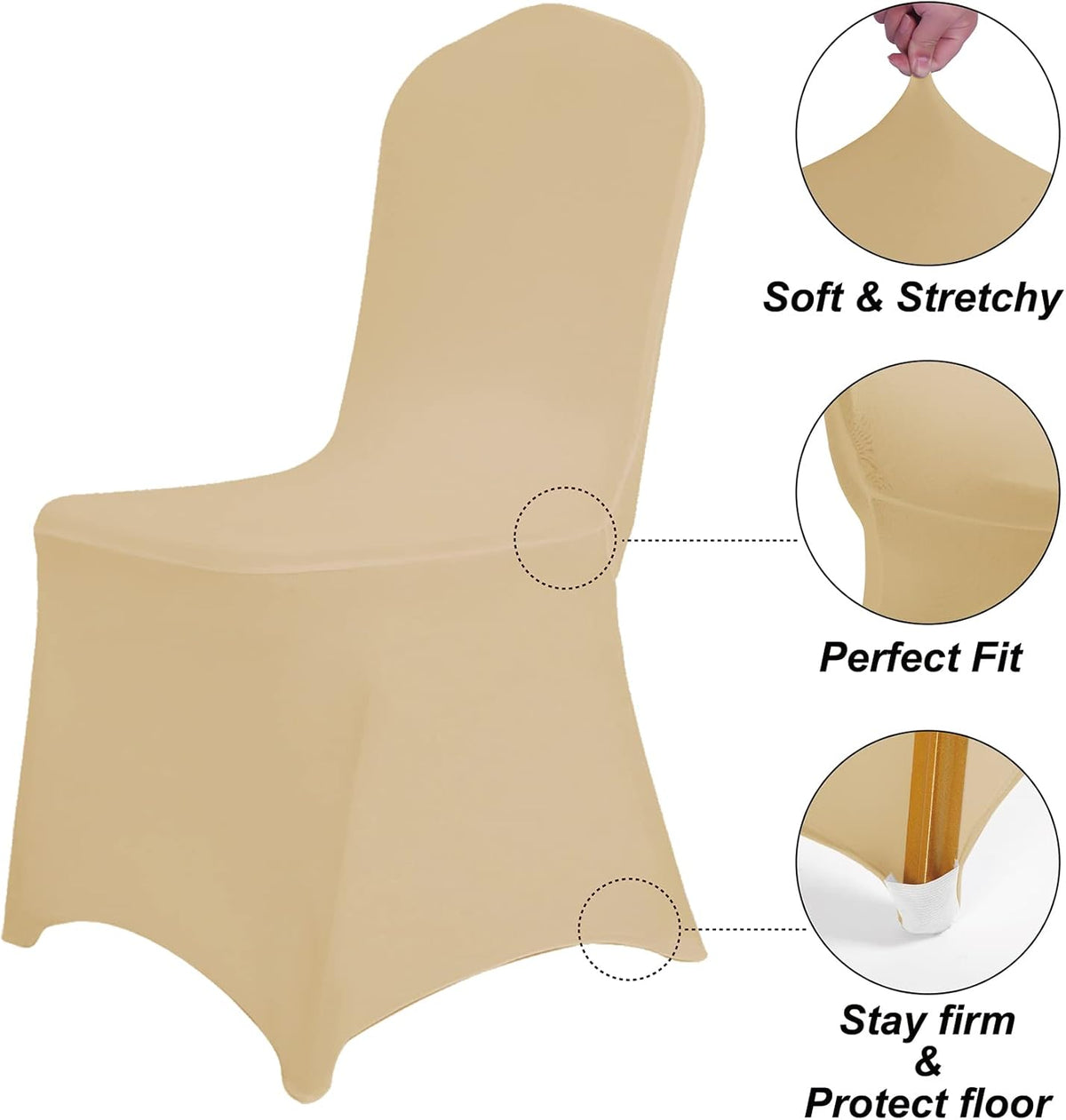 SUPERO Waterproof Spandex Chair Cover 12PCS, Stretch Dining Chair Covers, Polyester Outdoor Chair Covers, Protector Stretch Chair Cover for Party Universal, Banquet, Wedding Event, Hotel(Champagne)