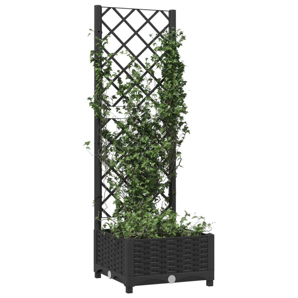 Kalmrek Garden Planter Black Polypropylene with Trellis 15.7 x 15.7 x 47.8 in Square Container for Outdoor Balcony Patio Raised Flower Display