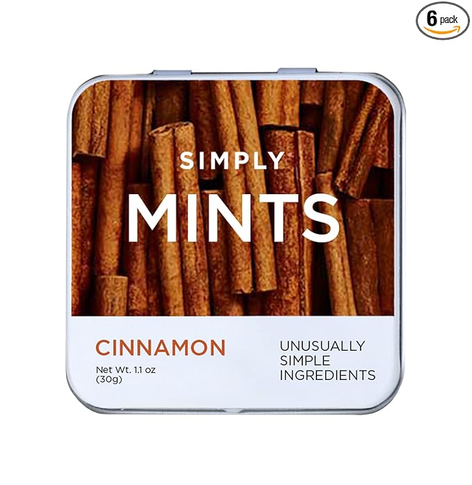 SIMPLY Mints | Cinnamon Breath Mints | Pack of Six (180 Pieces Total) | Breath Freshening + Aspartame-Free + Vegan + non-GMO