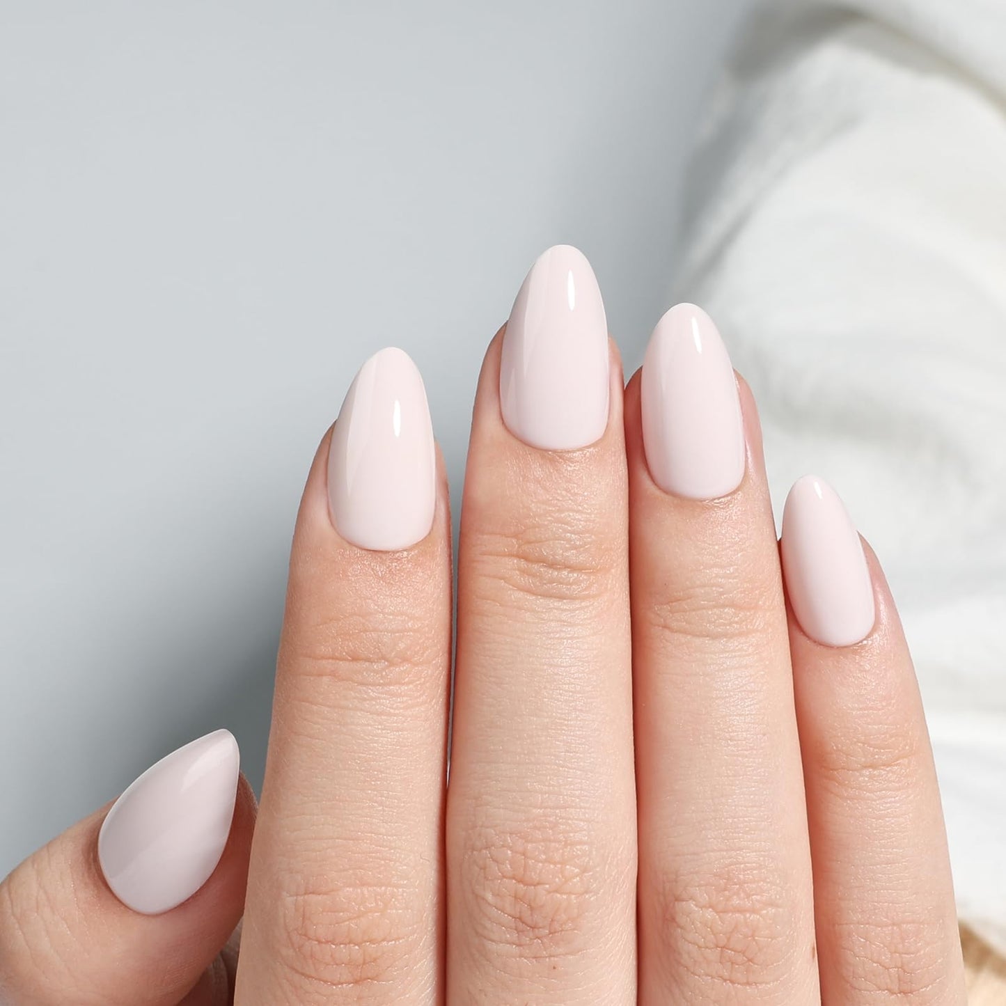 White Press On Nails, Short Almond Press On Nails, Milky White Reusable Fake Nails with Glue for Women, 32pcs in 16 Sizes | Salon Quality