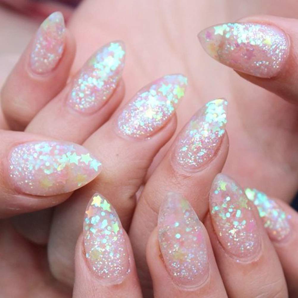 YesLady Nail Art 3D Mermaid Sequins Flakes Iridescent DIY Glitter Sticker Manicure Make Up Decoration 12Pots