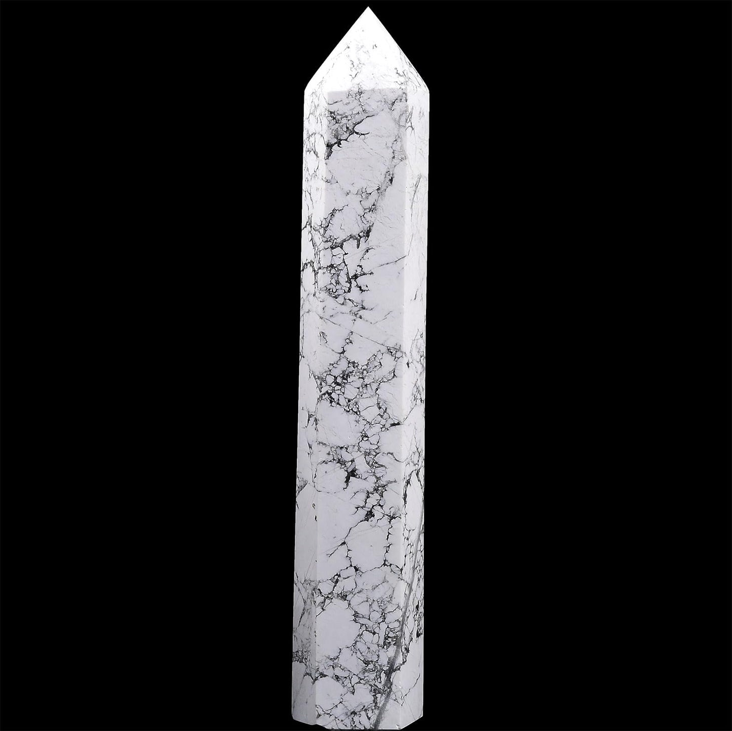 AMOYSTONE Large Healing Crystal Obelisk Tower White Howlite Point Wand Crystal Decor Reiki Gifts for Bignners 2.2-2.6 LBS