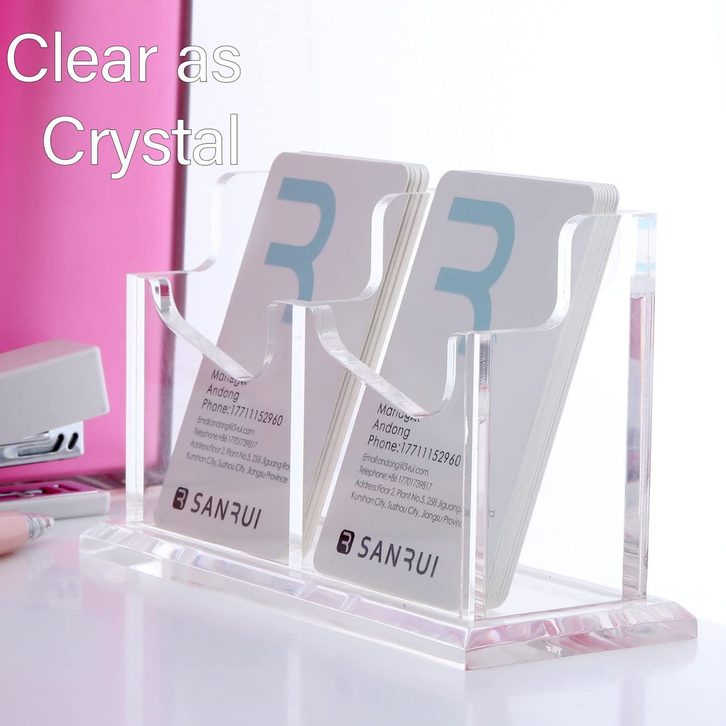 SANRUI Vertical Business Card Holder - Acrylic Clear Desktop Display Stand for Office, Home & Exhibition - Sleek Design, Durable, Easy Access,Professional Card Storage, 2 Slots
