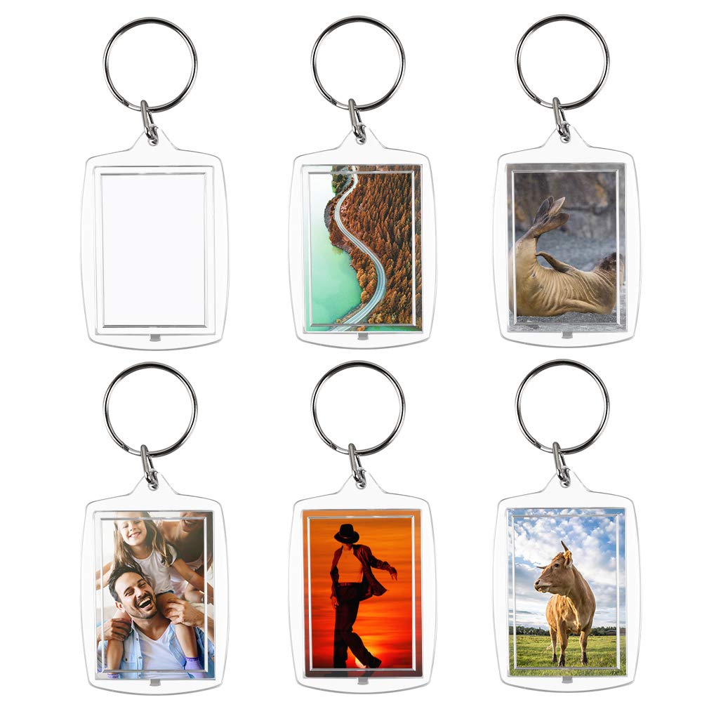 30 PCS Photo Insert Keychains, Acrylic Clear Blank Keyrings Picture Frame Keyring with Split Ring for Personalised Custom and Passport Photo Size, 1.57 Inch by 2.36 Inch