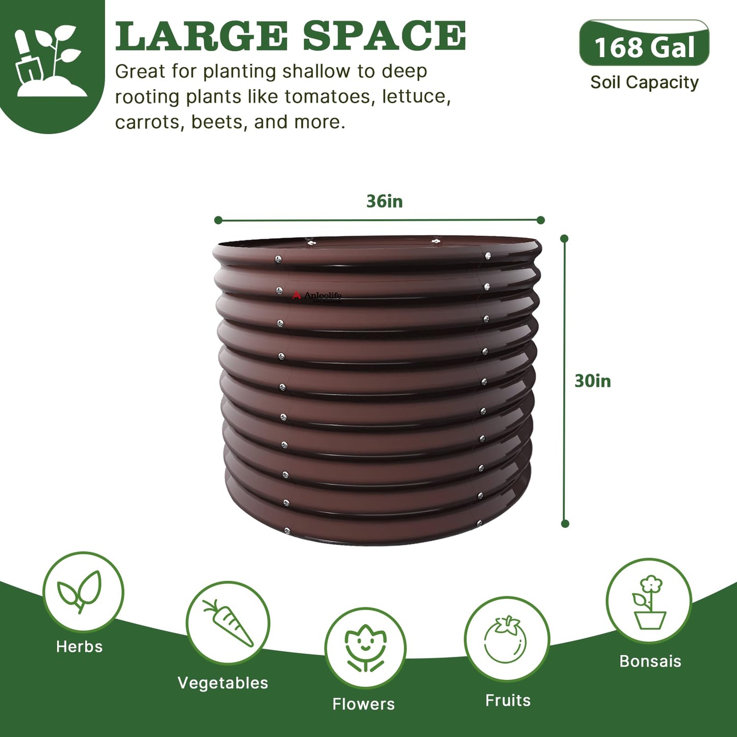 A ANLEOLIFE 30" Extra Tall Galvanized Raised Garden Beds Outdoor, 3x2.5ft Round Metal Planter Boxes for Planting Vegetables, Flowers, Fruits, Eco-Safe & Easy Setup, CaféBronze
