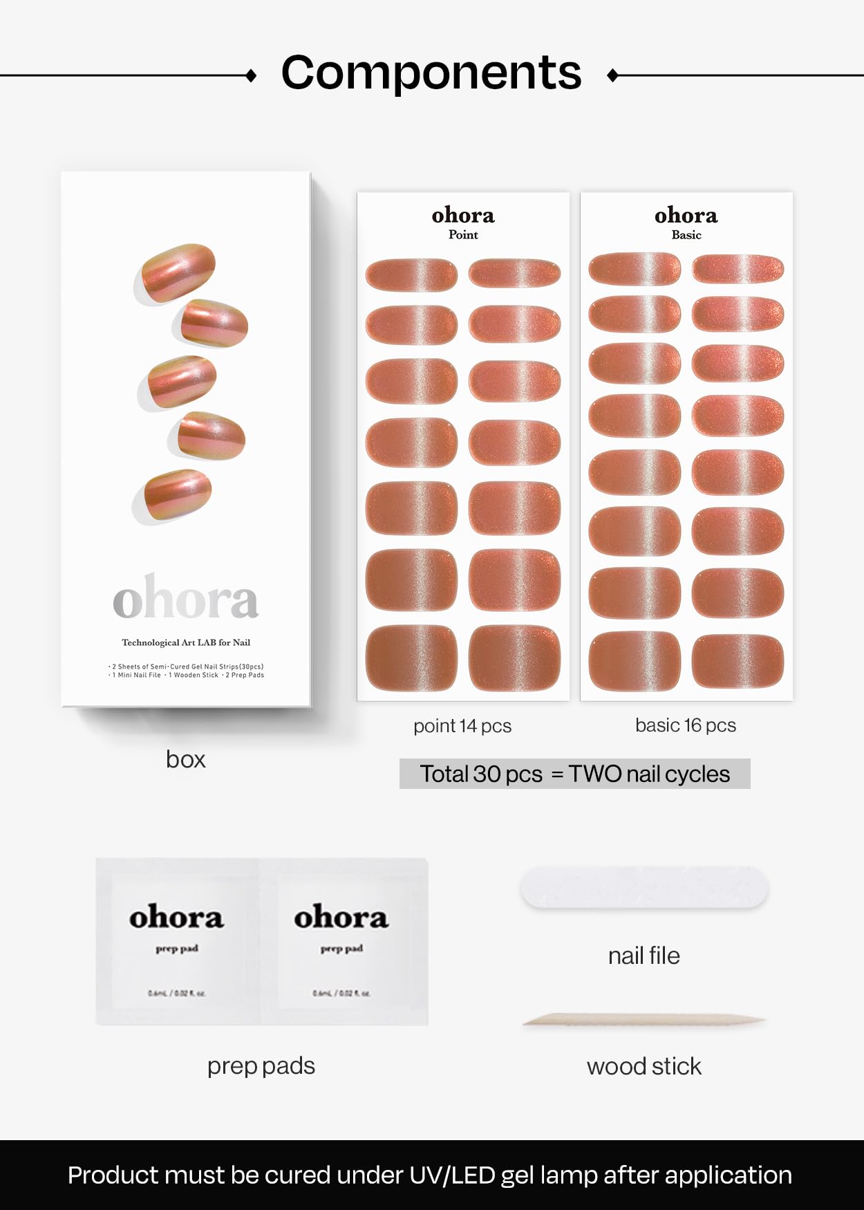 ohora Semi Cured Gel Nail Strips (N Golden Hour) - Works with Any Lamps, Salon-Quality, Long Lasting, Easy to Apply & Remove - Includes 2 Prep Pads, Nail File & Wooden Stick