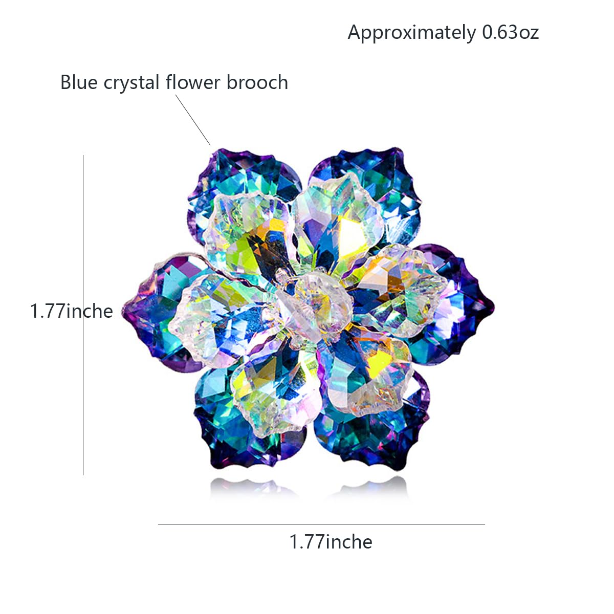 Rhinestone Sunflower Brooch Pin for Women Red Black Purple Large Flower Brooch Snowflake Hat Marquise Wreath Christmas Jewelry (Blue crystal flower brooch ﻿)