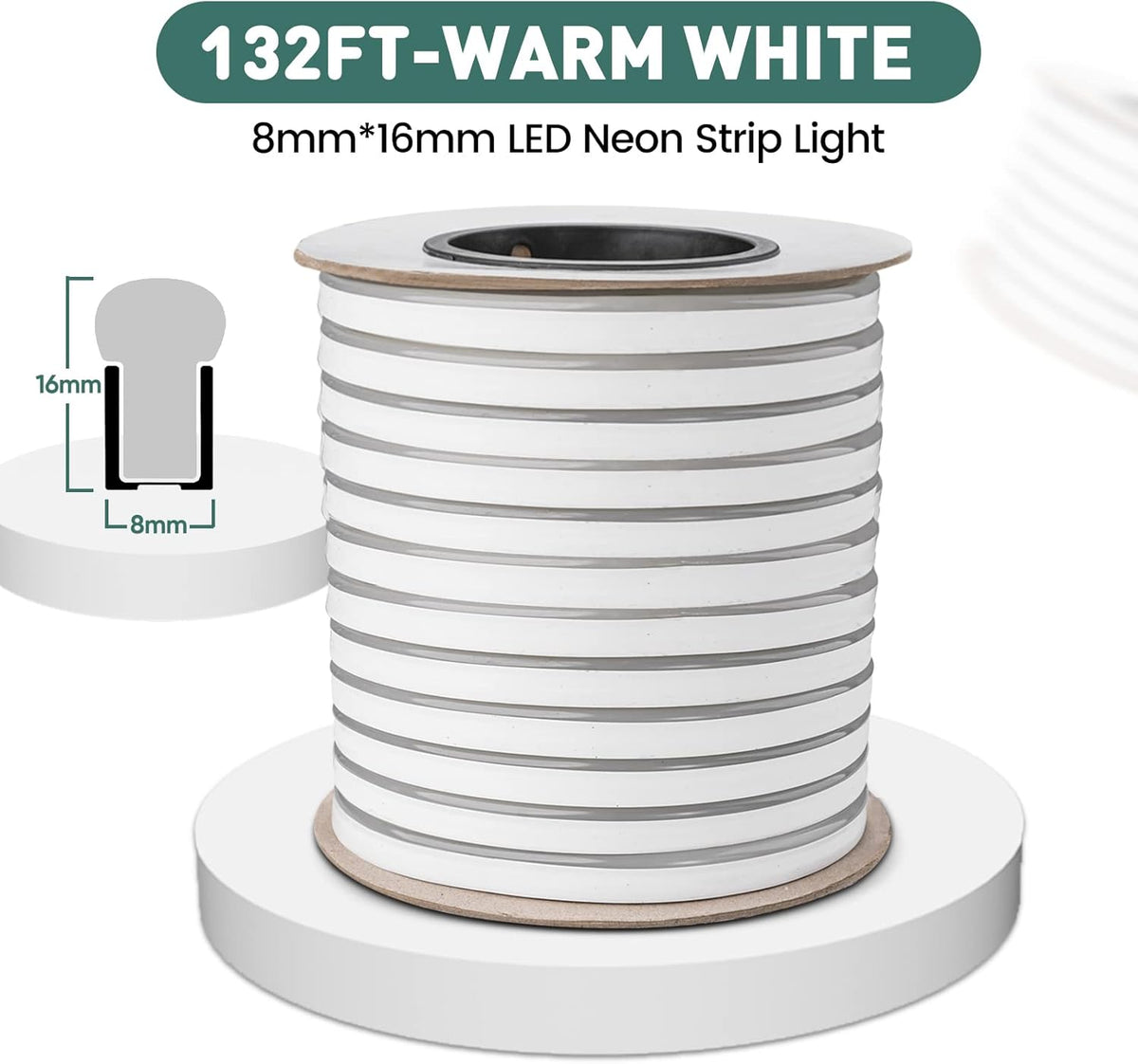 GZBtech Flexible LED Neon Rope Lights 132FT,AC 110-120V Waterproof Strip Light, 120 LEDs/M Cuttable Connectable Neon Lighting for Indoor Outdoor Home Decor/Commercial Building Use-Warm White 40M