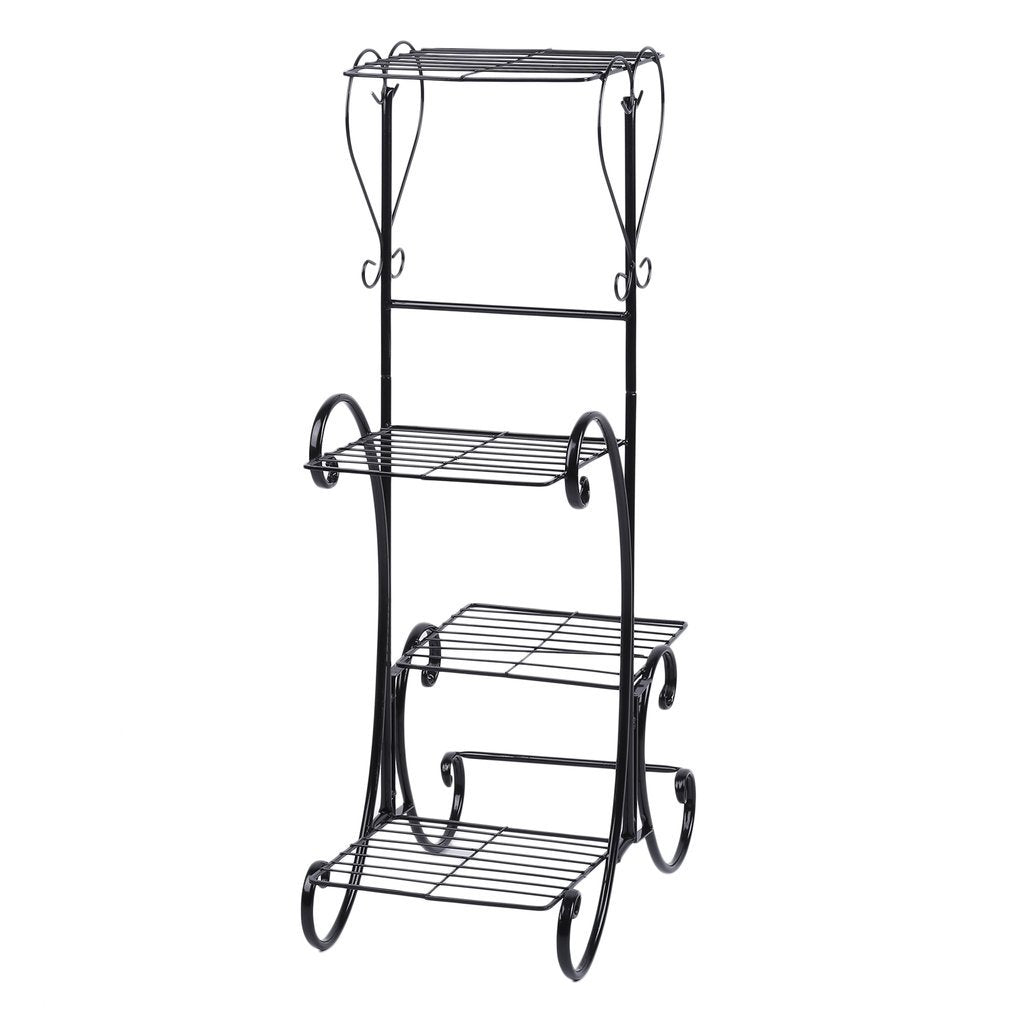 Homgrace 4 Tier Iron Plant/Flower Stand, Metal Standing Plant Display Rack for Garden/Patio (Black)