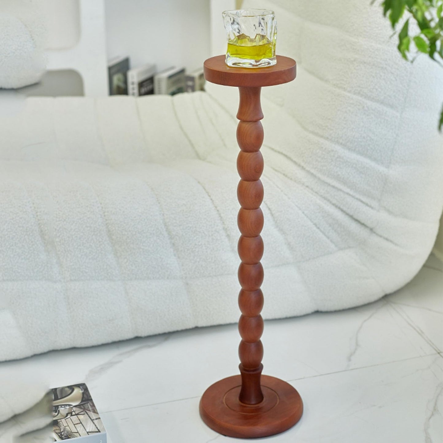 Brown Round Side Table, Small Pedestal Drink Table, Solid Wood Plant Stand for Living Room & Bedroom, Versatile Accent Furniture for Home Décor